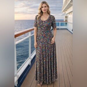 LuLaRoe Ana Maxi Dress Paisley and Feather Print Size Large